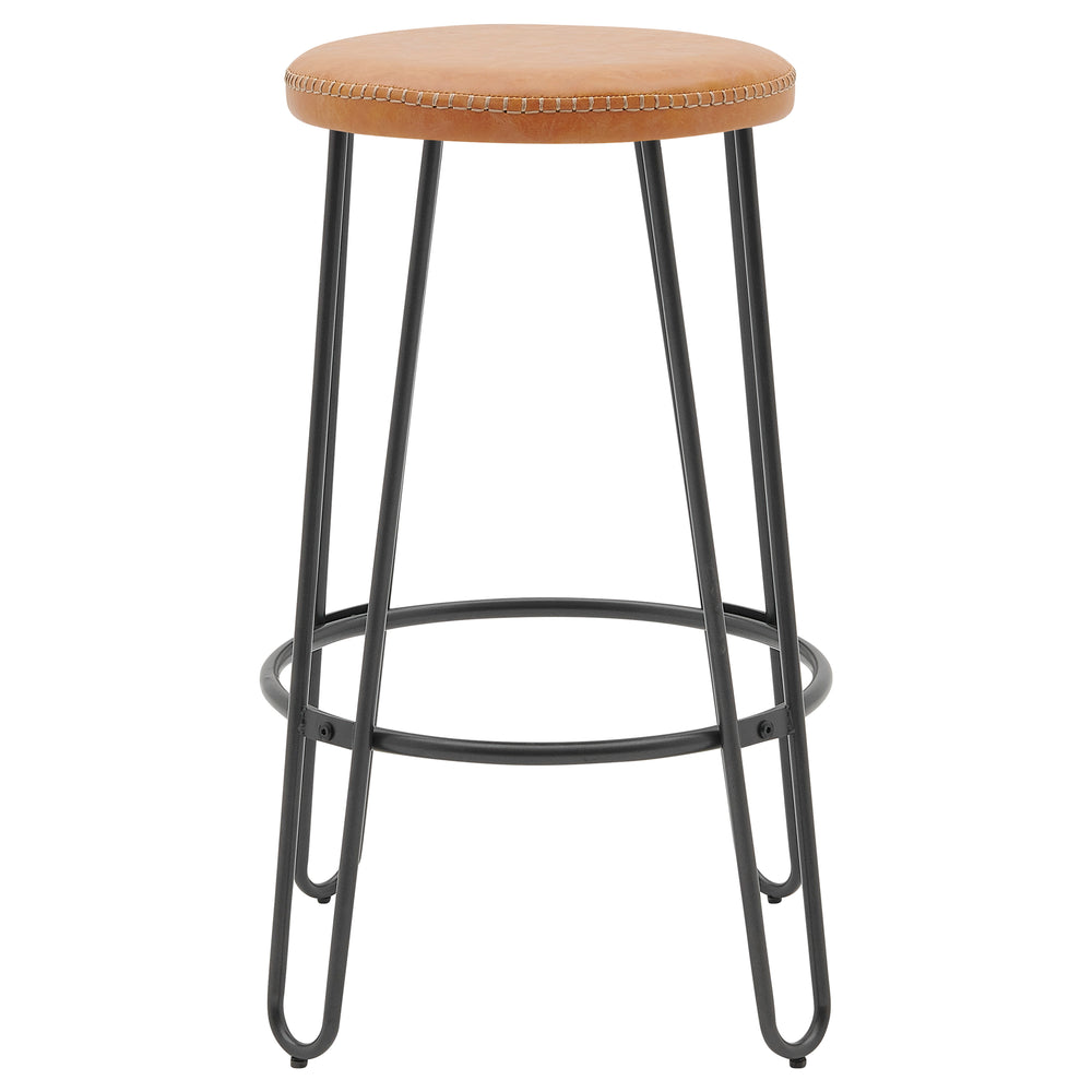 New Pacific Direct Joe PU Backless Stool, (Set of 2) Vintage Cedar with Metallic Gunmetal Leg Finish 9300114-NPD