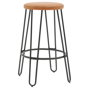 New Pacific Direct Joe PU Backless Stool, (Set of 2) Vintage Cedar with Metallic Gunmetal Leg Finish 9300114-NPD