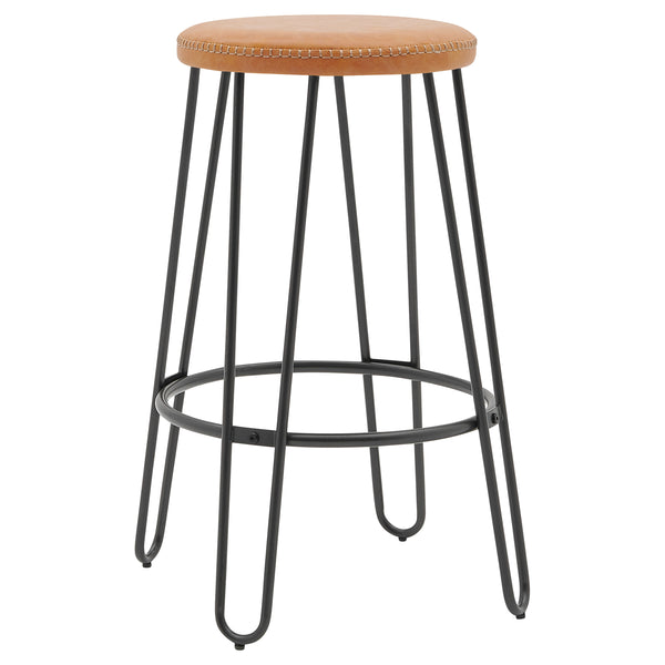 New Pacific Direct Joe PU Backless Stool, (Set of 2) Vintage Cedar with Metallic Gunmetal Leg Finish 9300114-NPD