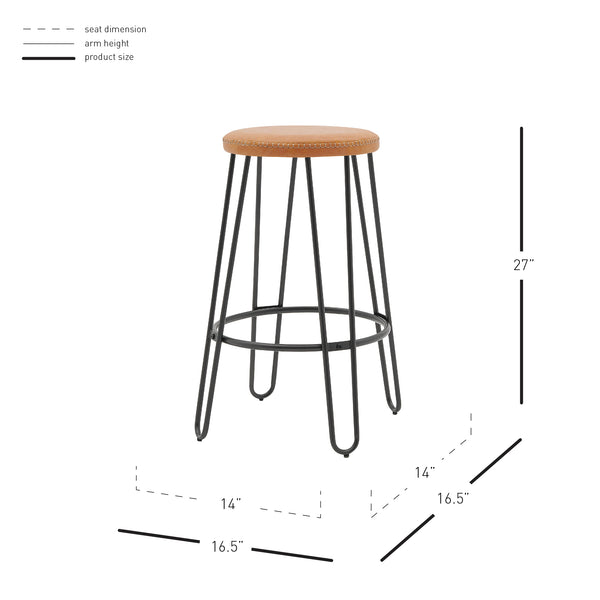 New Pacific Direct Joe PU Backless Stool, (Set of 2) Vintage Cedar with Metallic Gunmetal Leg Finish 9300114-NPD