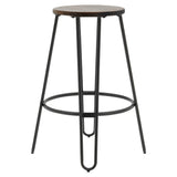 New Pacific Direct Joe Backless Stool Wood Seat, (Set of 2) Walnut with Metallic Gunmetal Leg Finish 9300115-NPD