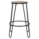 New Pacific Direct Joe Backless Stool Wood Seat, (Set of 2) Walnut with Metallic Gunmetal Leg Finish 9300115-NPD