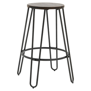 New Pacific Direct Joe Backless Stool Wood Seat, (Set of 2) Walnut with Metallic Gunmetal Leg Finish 9300115-NPD