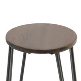 New Pacific Direct Joe Backless Stool Wood Seat, (Set of 2) Walnut with Metallic Gunmetal Leg Finish 9300115-NPD