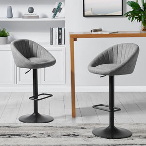 New Pacific Direct Watson Fabric Gaslift Swivel Bar Stool, (Set of 2) Strata Gray with Metallic Gunmetal Leg Finish 9300118-529-NPD