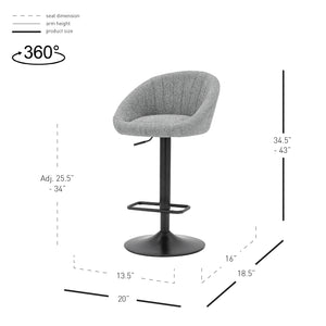 New Pacific Direct Watson Fabric Gaslift Swivel Bar Stool, (Set of 2) Strata Gray with Metallic Gunmetal Leg Finish 9300118-529-NPD