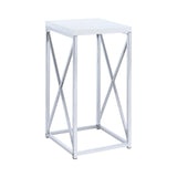 Contemporary Accent Table with X-cross Glossy White and Chrome