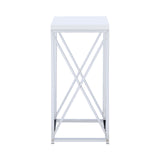 Contemporary Accent Table with X-cross Glossy White and Chrome