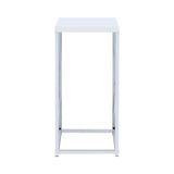 Contemporary Accent Table with X-cross Glossy White and Chrome