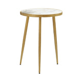 Contemporary Round Accent Table White and Gold