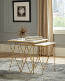 Contemporary 2-piece Nesting Table Set White and Gold
