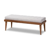 Linus Mid-Century Modern Fabric Upholstered Button Tufted Wood Bench
