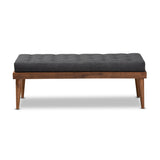 Baxton Studio Linus Mid-Century Modern Dark Grey Fabric Upholstered and Button Tufted Wood Bench