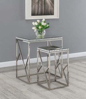 Contemporary 2-piece Mirror Top Nesting Tables Silver