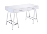 Coleen Contemporary Built-in USB Port Writing Desk White High Gloss & Chrome Finish 93047-ACME