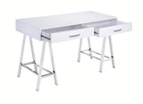 Coleen Contemporary Built-in USB Port Writing Desk White High Gloss & Chrome Finish 93047-ACME