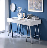 Coleen Contemporary Built-in USB Port Writing Desk White High Gloss & Chrome Finish 93047-ACME