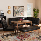 Arvid Mid-Century Modern Dark Brown Faux Upholstered Leather 5-Piece Wood Dining Nook Set