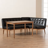 Baxton Studio Arvid Mid-Century Modern Dark Brown Faux Leather Upholstered 3-Piece Wood Dining Nook Set