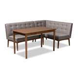 Arvid Mid-Century Modern Gray Fabric Upholstered 3-Piece Wood Dining Nook Set