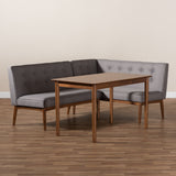Baxton Studio Arvid Mid-Century Modern Gray Fabric Upholstered 3-Piece Wood Dining Nook Set