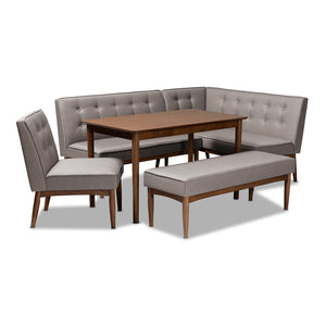 Baxton Studio Arvid Mid-Century Modern Gray Fabric Upholstered 5-Piece Wood Dining Nook Set