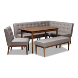 Arvid Mid-Century Modern Gray Fabric Upholstered 5-Piece Wood Dining Nook Set