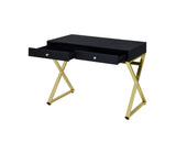 Coleen Contemporary Built-in USB Port Writing Desk Black & Brass Finish 93050-ACME