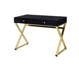 Coleen Contemporary Built-in USB Port Writing Desk Black & Brass Finish 93050-ACME