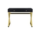 Coleen Contemporary Built-in USB Port Writing Desk Black & Brass Finish 93050-ACME