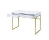 Coleen Contemporary Built-in USB Port Writing Desk White & Brass Finish 93052-ACME