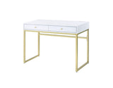 Coleen Contemporary Built-in USB Port Writing Desk White & Brass Finish 93052-ACME