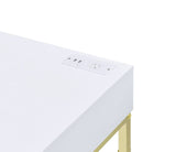 Coleen Contemporary Built-in USB Port Writing Desk White & Brass Finish 93052-ACME