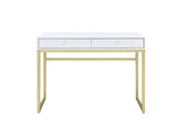 Coleen Contemporary Built-in USB Port Writing Desk White & Brass Finish 93052-ACME