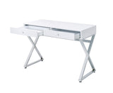 Coleen Contemporary Built-in USB Port Writing Desk White & Chrome Finish 93060-ACME