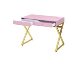 Coleen Contemporary Built-in USB Port Writing Desk Pink & Gold Finish 93062-ACME