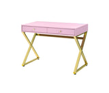 Coleen Contemporary Built-in USB Port Writing Desk Pink & Gold Finish 93062-ACME