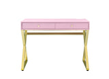 Coleen Contemporary Built-in USB Port Writing Desk Pink & Gold Finish 93062-ACME