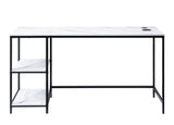 Taurus Industrial Built-in USB Port Writing Desk White Printed Faux Marble & Black Finish 93077-ACME