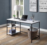 Taurus Industrial Built-in USB Port Writing Desk White Printed Faux Marble & Black Finish 93077-ACME