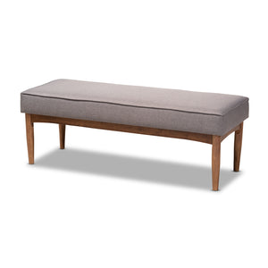 Baxton Studio Arvid Mid-Century Modern Gray Fabric Upholstered Wood Dining Bench