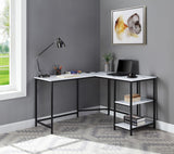 Taurus Industrial Built-in USB Port Writing Desk White Printed Faux Marble & Black Finish 93082-ACME