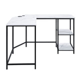 Taurus Industrial Built-in USB Port Writing Desk White Printed Faux Marble & Black Finish 93082-ACME