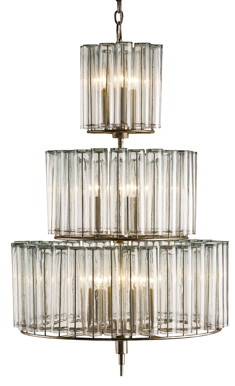 Bevilacqua Medium Chandelier - Stunning Silver Leaf Finish with Recycled Glass Flutes for Elegance