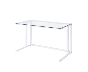 Tyrese Contemporary Writing Desk Clear Glass & White Finish 93098-ACME