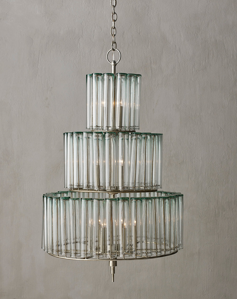 Bevilacqua Medium Chandelier - Stunning Silver Leaf Finish with Recycled Glass Flutes for Elegance