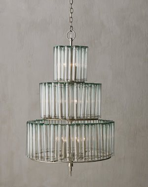 Bevilacqua Medium Chandelier - Stunning Silver Leaf Finish with Recycled Glass Flutes for Elegance