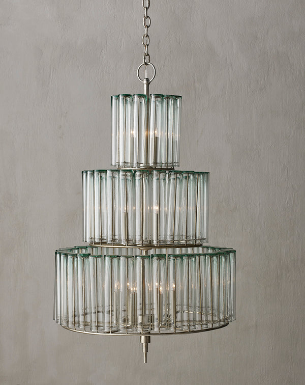 Bevilacqua Medium Chandelier - Stunning Silver Leaf Finish with Recycled Glass Flutes for Elegance