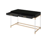 Adiel Contemporary Built-in USB Port Writing Desk Black & Gold Finish 93104-ACME