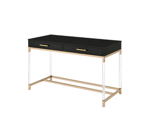 Adiel Contemporary Built-in USB Port Writing Desk Black & Gold Finish 93104-ACME